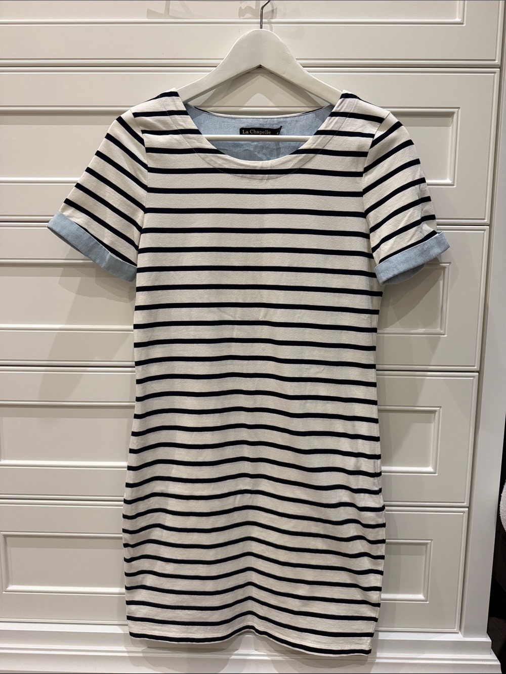 La Chapelle White and Black Striped Casual Dress